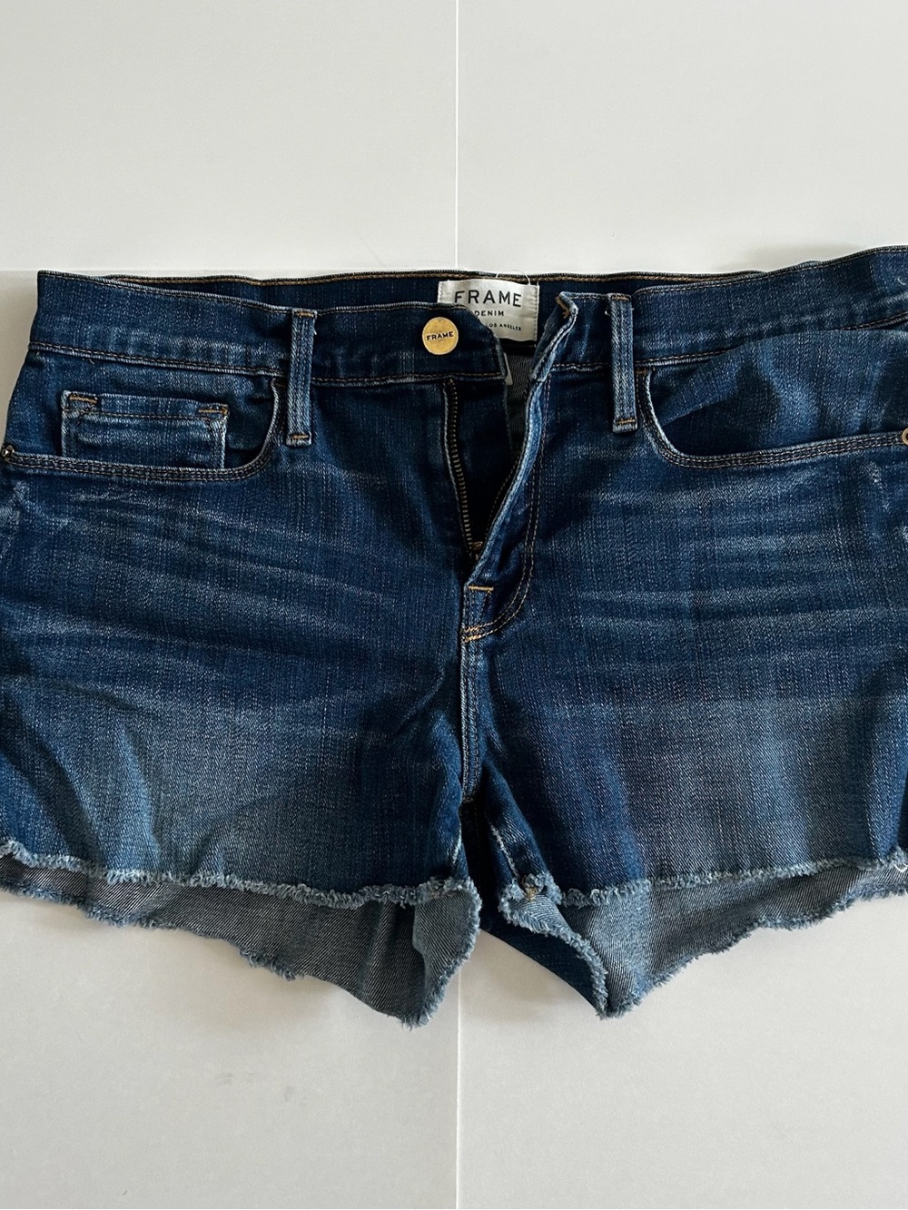 Frame Le Cutoff Frayed Mid Rise Denim Shorts